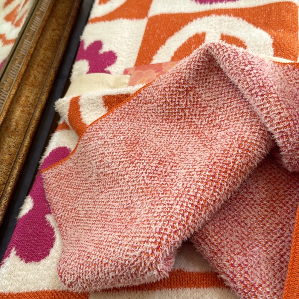 Chelsea & Theodore Peace Symbol & Flower Decrative Throw. Orange Pink & White. - Picture 7 of 13